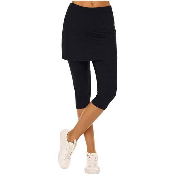 LEBONYARD Women's False Two-piece Capris Yoga Legging Pants Casual Solid Soft Underpants Skirt Yoga Pants