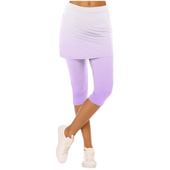 LEBONYARD Women's False Two-piece Capris Yoga Legging Pants Casual Solid Soft Underpants Skirt Yoga Pants