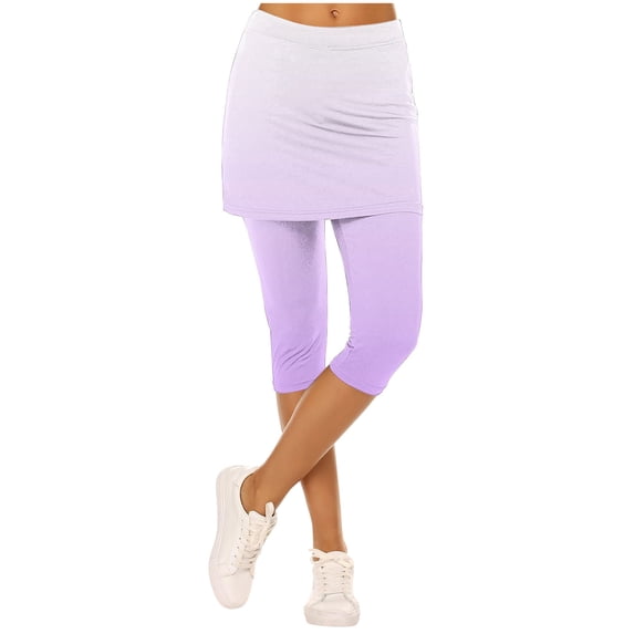 LEBONYARD Women's False Two-piece Capris Yoga Legging Pants Casual Solid Soft Underpants Skirt Yoga Pants