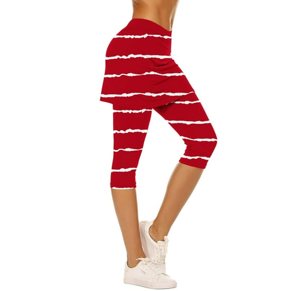 LEBONYARD Women's False Two-piece Capris Yoga Legging Pants Casual Solid Soft Underpants Skirt Yoga Pants