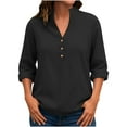 thumbnail image 1 of LEBONYARD Women's Fashion Button V-Neck Lapel Regular Tops RCasual Solid Colored Turn Down Collar Loose Fit Warm Ladies Fall Winter Top Blouse, 1 of 6