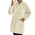 thumbnail image 1 of LEBONYARD Women's Fashion Causal Solid Drawstring Hoodie Sweatshirts Dress Long Sleeve Loose Fit Pocket 2025 Fall Winter Hoodie, 1 of 9