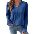 thumbnail image 1 of LEBONYARD Women's Fashion Chic V-Neck Design Solid Colored Pullover Soft Sweatshirts Casual Comfortable Long Sleeve Loose Fit Ladies Daily Tops, 1 of 8