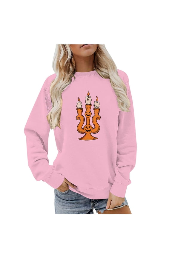 Women's Fashion Crew Neck Chic Christmas Element Printed Pullover Sweatshirts Casual Long Sleeve Round Neck Loose Fit Christmas Sweatshirts