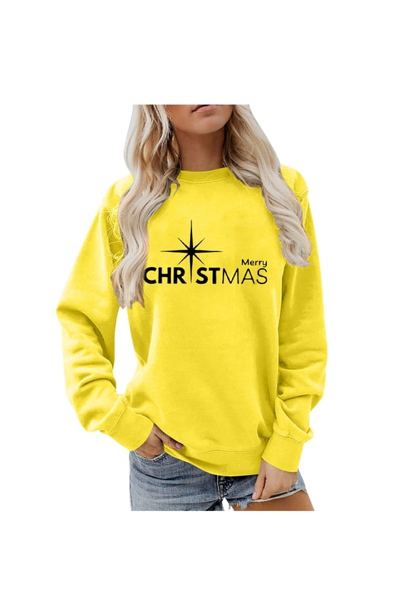 Women's Fashion Crew Neck Chic Christmas Element Printed Pullover Sweatshirts Casual Long Sleeve Round Neck Loose Fit Christmas Sweatshirts