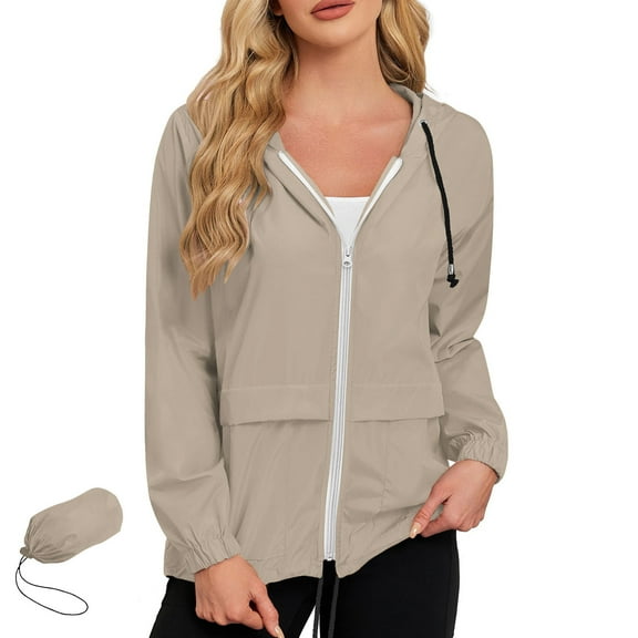 LEBONYARD Women's Fashion Drawstring Hooded Sportswear Casual Solid Color Zip-Up Long Sleeve Hiking Waterproof Raincoat Runing Gym Sports Sweatshirts