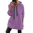 thumbnail image 1 of LEBONYARD Women's Fashion Drawstring Pullover Hooded Sweatshirts Casual Solid Colored Round Neck Long Sleeve Loose Warm Fit Pocket Sweatshirts, 1 of 7