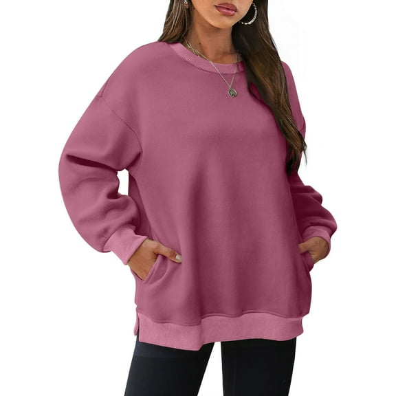 LEBONYARD Women's Fashion Hoodies & Sweatshirts Long Sleeve,Fashion Women Round Neck Long Sleeve Solid Loose Sweatshirt Blouse Tops Hot Pink S