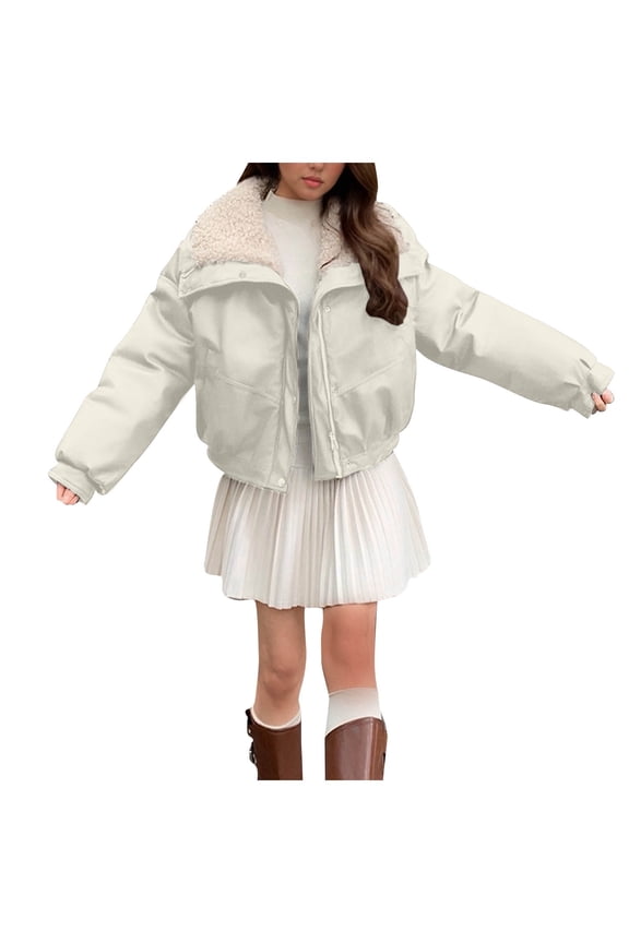 Women's Fashion Lapel Inner Fuzz Jacket Casual Solid Colored Long Sleeve Button Zip-Up Loose Fit Turn Down Collar Pocket Warm Outwear Coat