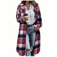 thumbnail image 1 of LEBONYARD Women's Fashion Plaid Style Overcoat Causal Long Sleeve Loose Fit Pocket Button Cardign Coat Tops, 1 of 5