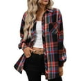 thumbnail image 1 of LEBONYARD Women's Fashion Plaid Style Turn Down Colllar Button Jacket Casual Chest Pocket Long Sleeved Comfortable Fit Ladies Fall Outwear Jacket, 1 of 9