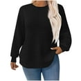 thumbnail image 1 of LEBONYARD Women's Fashion Plus Size Crew Neck Waffle Solid Color Pullover Sweatshirts Casual Loose Warm Fit Long Sleeve Round Neck Hoodless Sweatshirt, 1 of 5