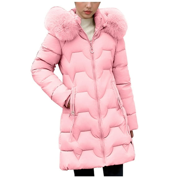 LEBONYARD Women's Fashion Plus Size Hooded Puffer Jacket Casual Plush Collar Front Zipper Pocket Long Length Solid Colored Loose Warm Fit Winter Coat