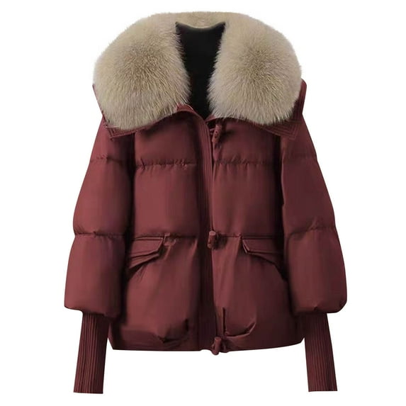 LEBONYARD Women's Fashion Plush Collar Solid Colored Zipper Padded Coat Casual Long Sleeve Loose Warm Fit Pocket Cold Protection Ladies Puffer Coat