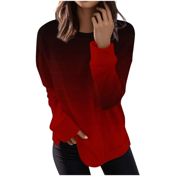 LEBONYARD Women's Fashion Round Neck Gradient Color Printing Blouse Casual Long Sleeve Loose Fit Pullover Sweatshirts