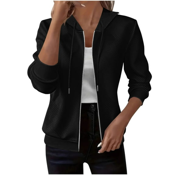 LEBONYARD Women's Fashion Solid Colored Crew Neck Hooded Drawstring Zipper Sweatshirts Casual Long Sleeve Loose Fit Fall Winter Cardign Sweatshirts