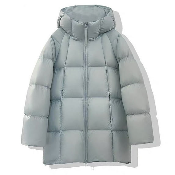 LEBONYARD Women's Fashion Solid Colored Puffer Round Neck Zipper Coat Casual Long Sleeve Loose Fit Pocket Warm Ladies Fall Winter Outerwear Coat