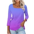 thumbnail image 1 of LEBONYARD Women's Fashion Square Neck Gradient Color Desgin Tops Casual 3/4 Sleeved Soft Breathable Blouse Chic Comfortable Fit Loose Fit Ladies Tops, 1 of 7