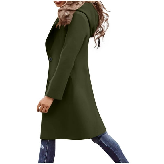 LEBONYARD Women's Fashion Thicken Wool Hooded Lapel Button Coat Casual Solid Colored Long Sleeve Loose Fit Warm Ladies Fall Winter Trendy Outwear Coat