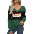 thumbnail image 1 of LEBONYARD Women's Fashion V-Neck Christmas Printing Pullover Ladies Tops Casual Solid Color Long Sleeve Comfortable Fit Chic Ladies Fall Outwear Tops, 1 of 3