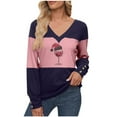 thumbnail image 1 of LEBONYARD Women's Fashion V-Neck Christmas Printing Pullover Ladies Tops Casual Solid Color Long Sleeve Comfortable Fit Chic Ladies Fall Outwear Tops, 1 of 3