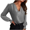 thumbnail image 1 of LEBONYARD Women's Fashion V-Neck Pullover Tops Casual Solid Colored Long Sleeved Slim Fit Chic Comfortable Fit Smooth Ladies Fall Outwear Blouse Tops, 1 of 8