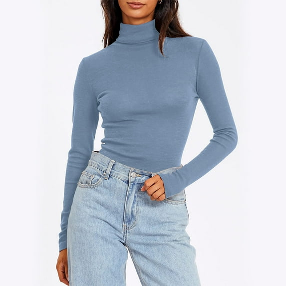 LEBONYARD Women's Fashionable Plus Size Turtleneck Long Sleeved Solid Color Slim Pullover Tops Casual Ladies Comfortable Warm Fitting Base Layer Tops