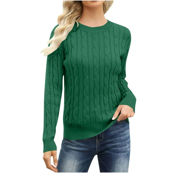 LEBONYARD Women's Fashionable Round Neck Solid Colored Chic Small Dough Twists Long Sleeved Knitted Pullover Casual Loose Warm Fitting Sweater