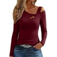 thumbnail image 1 of LEBONYARD Women's Fashionable Slim Fitting Round Neck Long Sleeved Half off shoulder Pullover Ladies Tops Casual Solid Colored Chic Design Fall Tops, 1 of 5