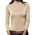 thumbnail image 1 of LEBONYARD Women's Fashionable Slim Fitting Round Neck Stand Up Collar Pullover Ladies Tops Casual Solid Color 3/4 Sleeved Chic Fall Winter Tops, 1 of 6
