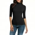thumbnail image 1 of LEBONYARD Women's Fashionable Turtleneck Half Sleeved Solid Colored Slim Pullover Tops Casual Ladies Warm Comfortable Fitting Base Layer Tops, 1 of 9