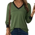 thumbnail image 1 of LEBONYARD Women's Fashionable V-Neck Drop Shoulder Pullover Tops Casual Long Sleeved Solid Colored Loose Fit Smooth Ladies Fall Outwear Blouse, 1 of 9