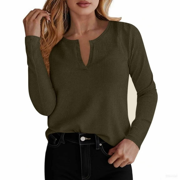 LEBONYARD Women's Fashionable V-Neck Solid Colored Pullover Tops Casual Long Sleeved Comfortable Slim Fit Chic Ladies Fall Outwear Top Blouses
