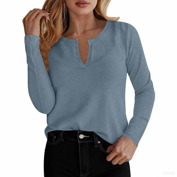 LEBONYARD Women's Fashionable V-Neck Solid Colored Pullover Tops Casual Long Sleeved Comfortable Slim Fit Chic Ladies Fall Outwear Top Blouses