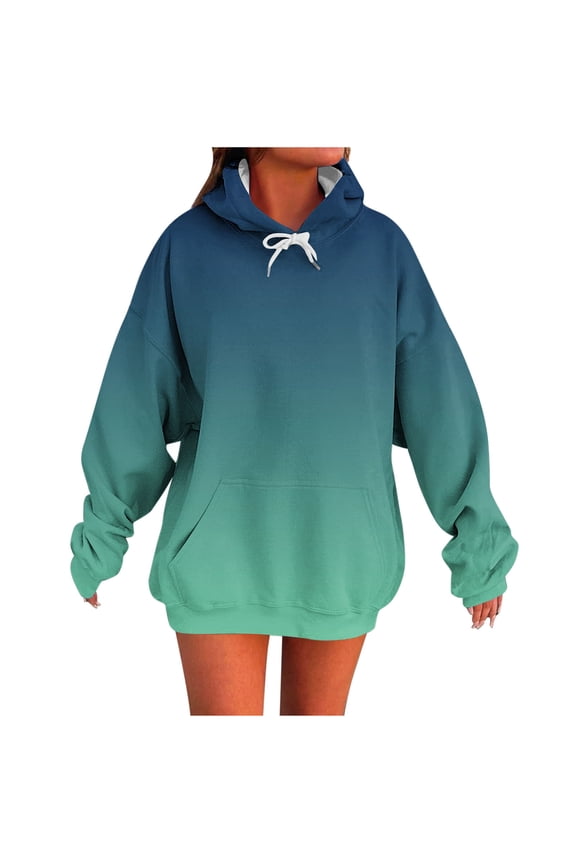 Women's Gradient Printing Hoodie Long Sleeve Casual Loose Fit Pocket Drawstring Hooded Sweatshirts