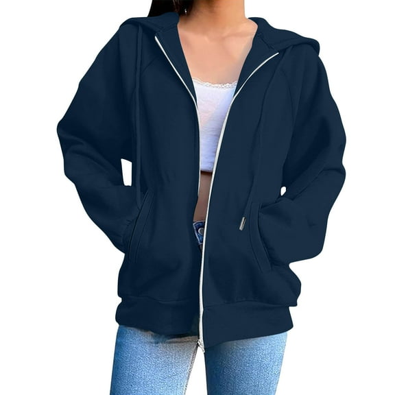 LEBONYARD Women's Hoodie with Full Zipper Front Tops Fashion Casual Solid Long Sleeve Pocket Sweatshirts