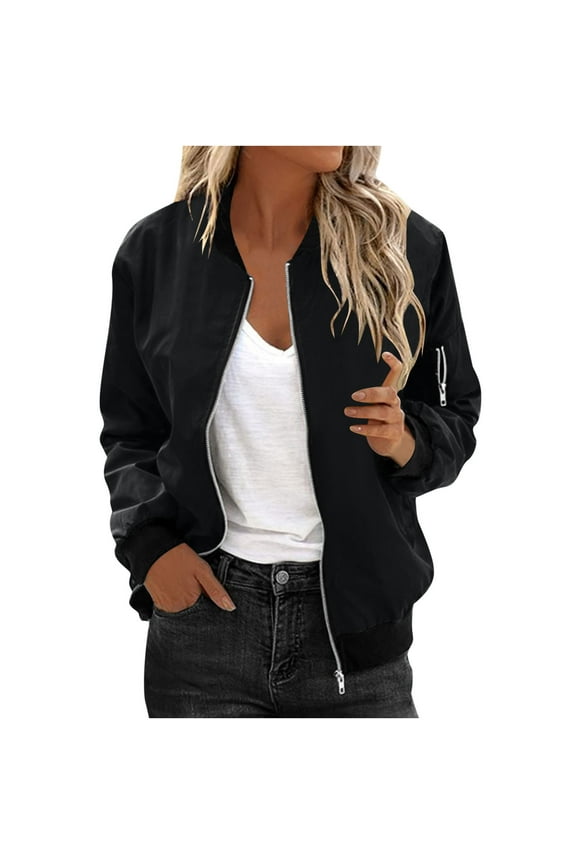 Women's Jackets with Zip Up Front Long Sleeve with Pocket Hoodless Casual Solid Lightweight Running Jacket Coat
