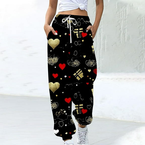 LEBONYARD Women's Jogger Sweatpants with Pockets,Women's Casual Trousers Printing Drawstring Pants Waist Long Pants Sweatpants with Pocket Multicolor M