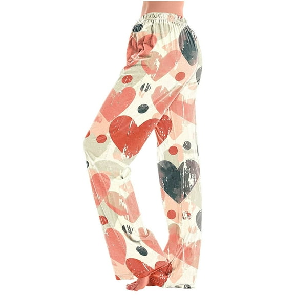 LEBONYARD Women's Jogger Sweatpants with Pockets,Women's Home Pocket Print Pajamas Daily Home Clothes Long Pants Orange XXXXL
