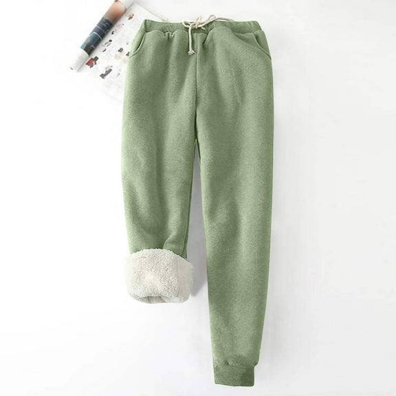 LEBONYARD Women's Joggers Pants Clearance,Women's Solid Color Fleece Pockets Plus-Size Bandage Elastic Waist Wei Pants Casual Harun Leggings Army Green XL