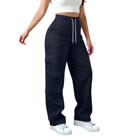 LEBONYARD Women's Lightweight Casual Drawstring Cargo Pants with Pocket Solid Loose Fit Hiking Workwear Pants