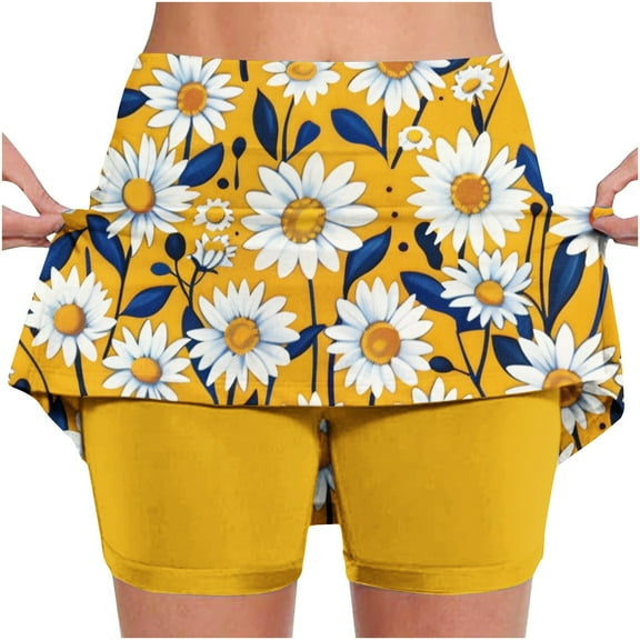 LEBONYARD Women's Lightweight Flared Yoga Skirt with Shorts,Women's New Color Mid-waist Skirt Pants Sports Shorts Bottoming Skirt Pants Yellow XXXXL