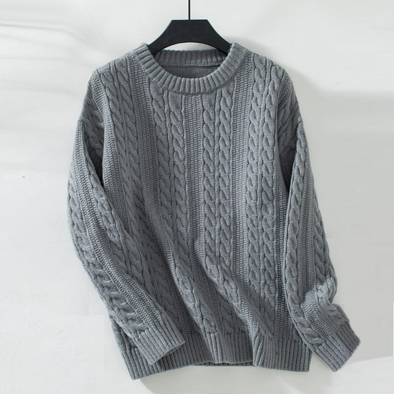 LEBONYARD Women's Long Sleeve Knit Crewneck Casual,Women's Winter Loose Solid Sweater Long Sleeve Round Neck Sweater Top Gray L