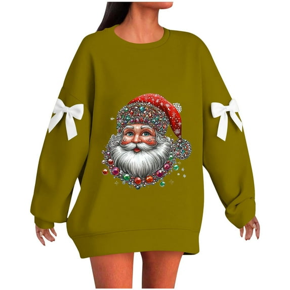 LEBONYARD Women's New Christmas Style Christmas Printing Round Neck Pullover Long Sleeve Comfortable Colourful Christmas Top