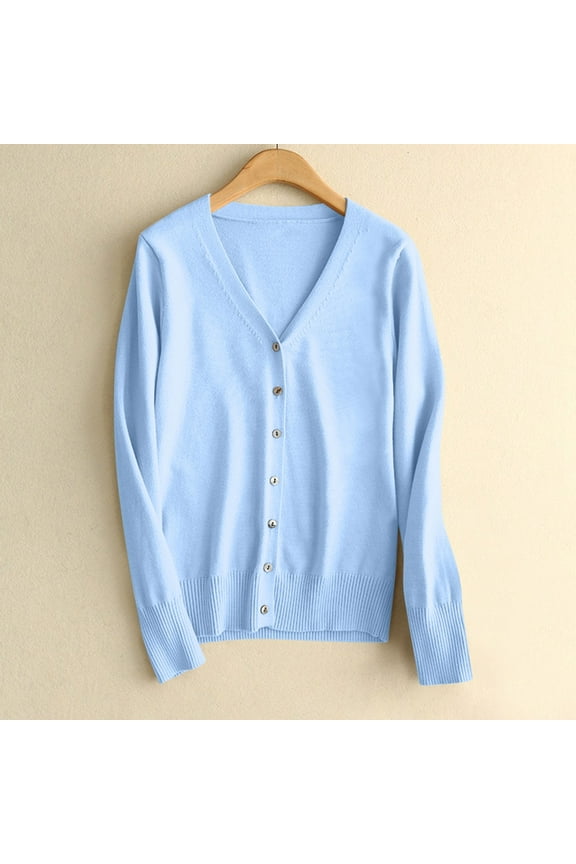 Women's Open Front Cardigan Sweater,Lightweight,Women's New Spring Sweater Cardigan V-neck Long Sleeve Plus Oversize Knitted Outwear Sky Blue XXXL