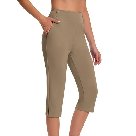 LEBONYARD Women's Out Pocket Tight Solid Color Capris Elastic Yoga Fitnees Pants Casual Outdoor Sports Slim Yoga Pants