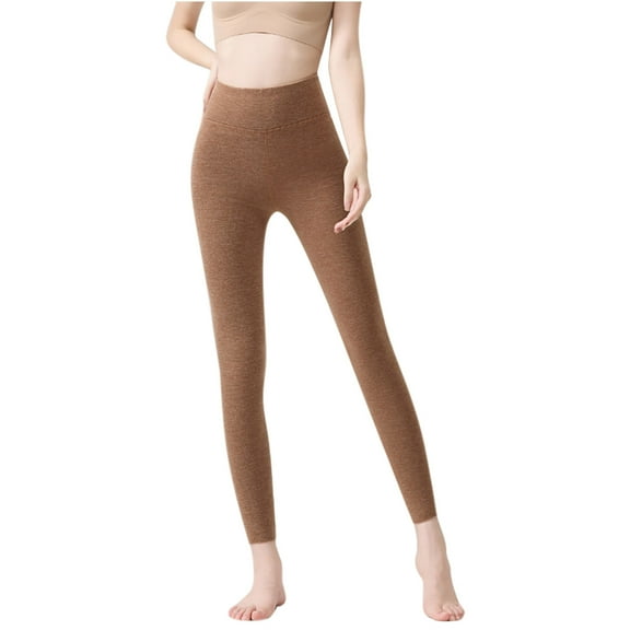 LEBONYARD Women's Outdoor Leggings,Women's Pants Elastic Waist,Womens Winter Solid Color Plus Thick Coral Fleece Home Warm Pants Coffee L