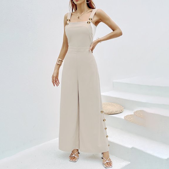 LEBONYARD Women's Overalls in Loose Fit with Pockets,Ladies' Solid Color Casual Commuting Jumpsuit Pants Khaki S