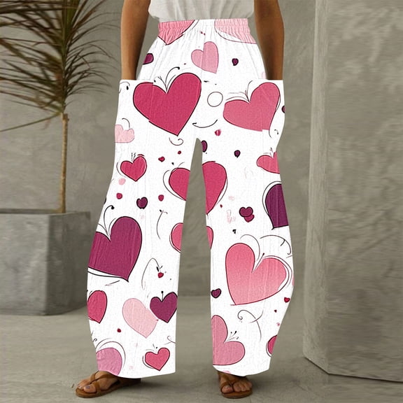 LEBONYARD Women's Pants Elastic Waist,Pants for Women,Women Casual Printing Pockets Elastic Mid-Waist Comfortable Wide-Legged Loose Pants Multicolor S
