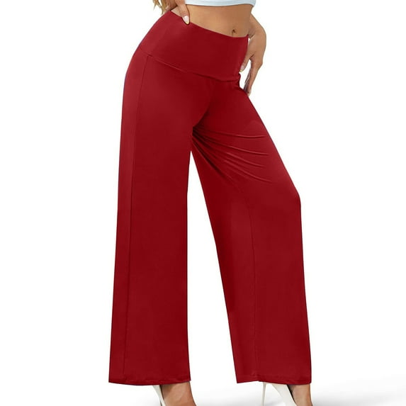 LEBONYARD Women's Pants Elastic Waist,Pants for Women Clearance,Women's Straight Tube Solid Color Pocket High Waist Casual Elastic Sports Comfortable Wide Leg Pants Red M